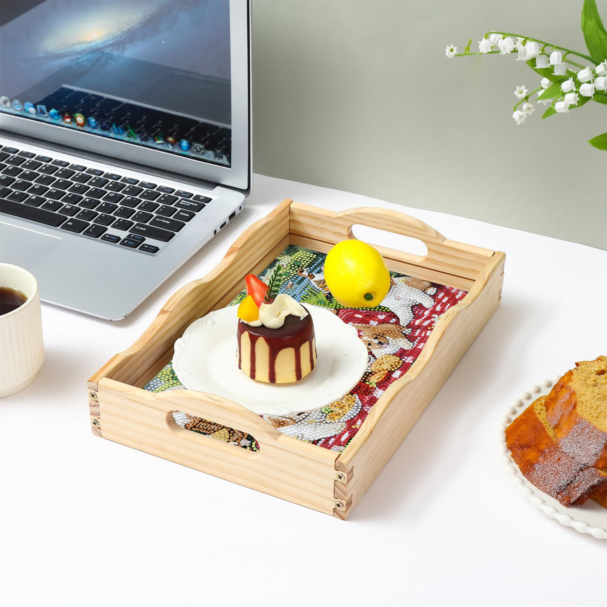 EWJRNSF Diamond Art Kits for Adults Wooden Serving Trays with Handles, 5D Diamond Painting Big Gem Arts and Craft Gifts Trays Decor Gift Home Decor 7.8x11.8 Inches Dog A EWJRNSF