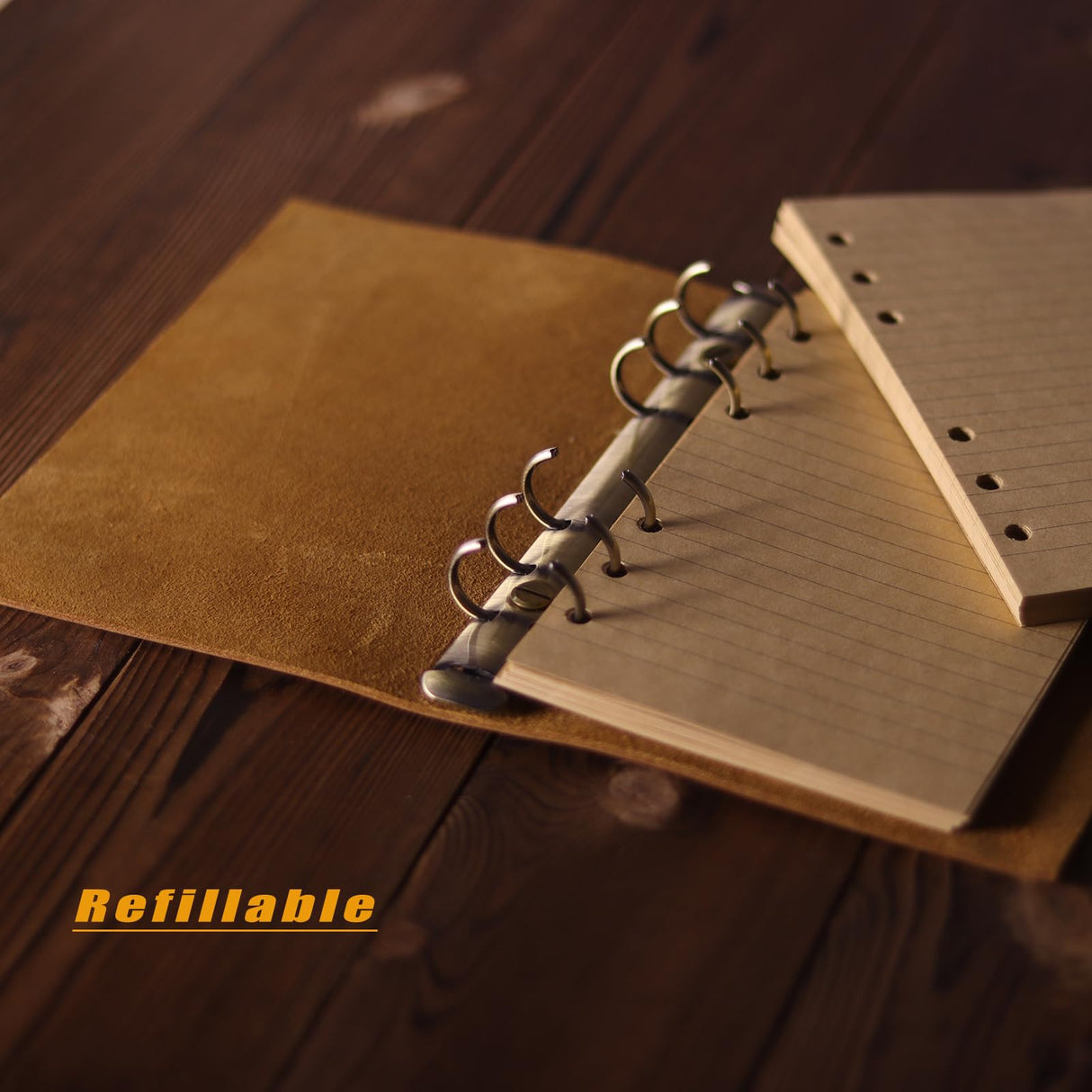 Fishkonw Vintage Leather Journal Notebook,7x5Inch 6 Ring Refillable Leather Binder Notebook Travel Journal for Women&Men Fishknow