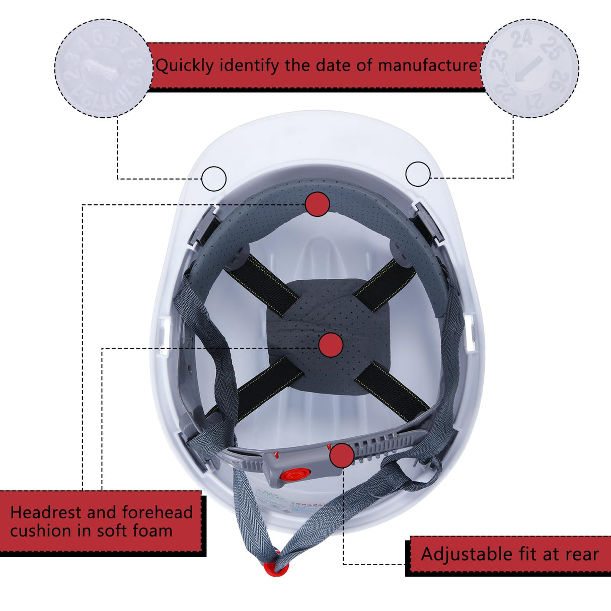 Leumoi 20 Pack 4 Pt. Suspension Hard Hat Bulk Safety Helmets ABS Ratchet Hard Hats Adjustable Construction Hardhats with Vents and Cotton Brow Pad Hard Hats for Men Work Head Protection (White) Leumoi