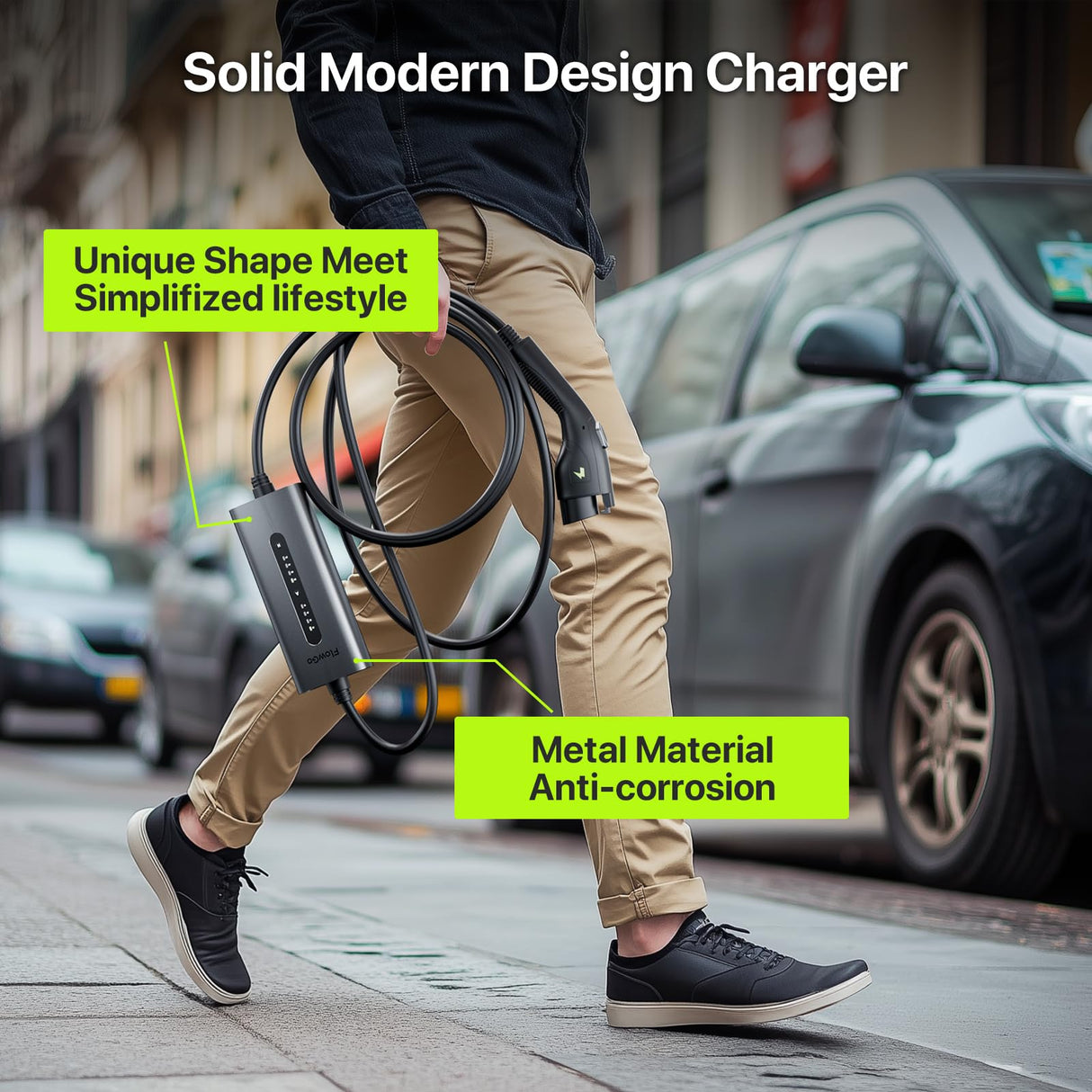 FlowGo Level 2 EV Charger 40A J1772 Connector 9.6KW Electric Car Charger 240V with 14-50 Plug 25 FT Cable 15-40 Amps Adjustable Current Mobile Vehicle Charging Station for All EVs FlowGo