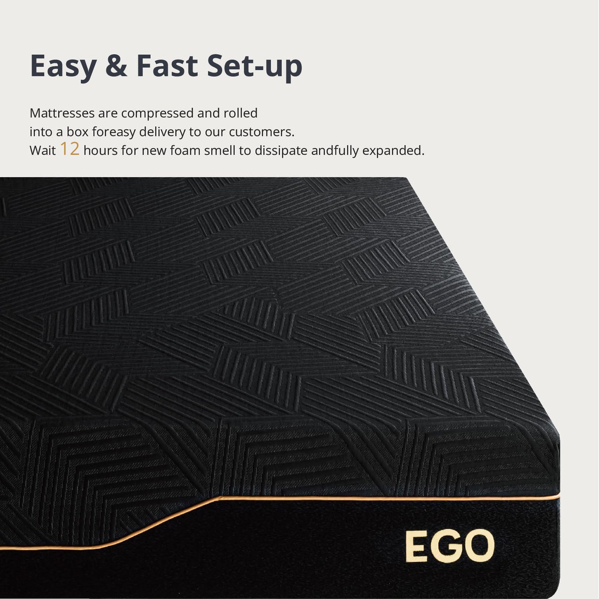 EGOHOME 14 Inch Queen Mattress, Copper Gel Memory Foam Mattress for Pain Relief, Therapeutic Mattress in a Box, CertiPUR-US Certified, Fiberglass Free Medium Mattress, Black MLILY