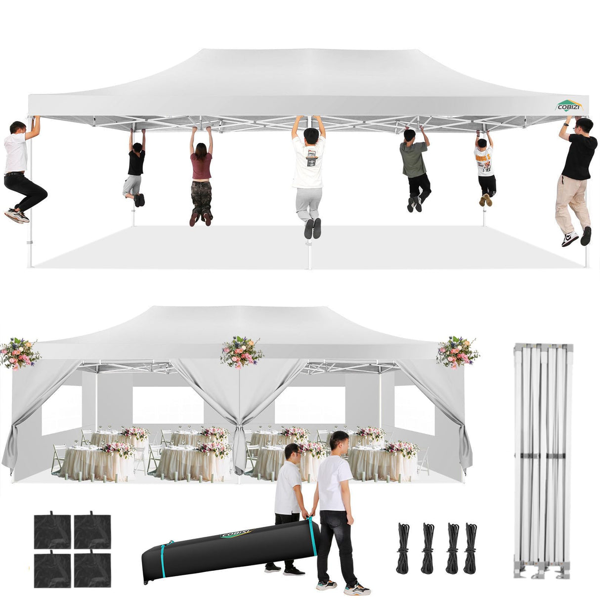 COBIZI 13x26 Pop Up Tent 13x26 Canopy with Sidewalls Heavy Duty Canopy Party Tent for Parties, Outdoor Wedding Large Event Tent Wind Waterproof UPF 50+ Ez Up in Garden Lawn with Roller Bag, White COBIZI