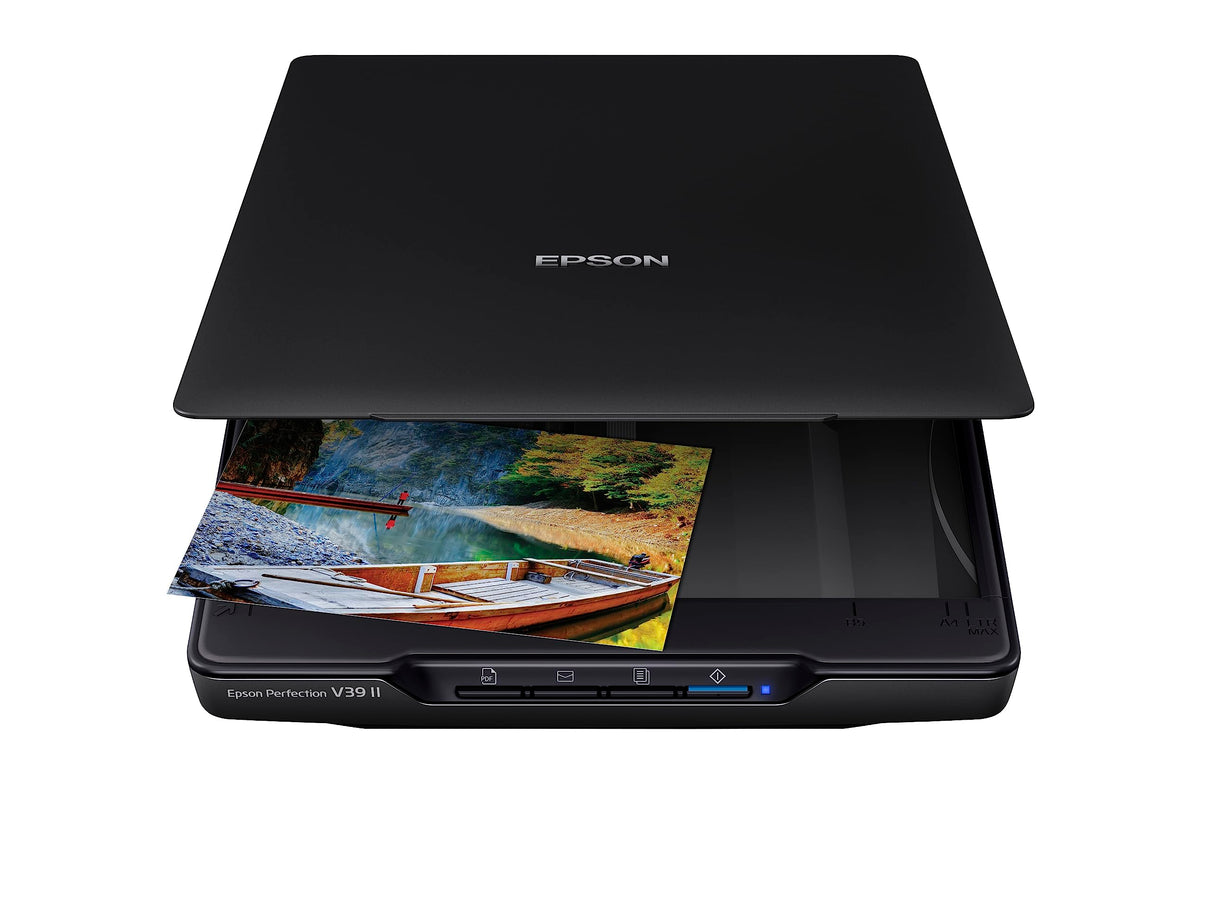 Epson - Perfection V39 II - Color Photo and Document Flatbed Scanner - 4800 dpi Optical Resolution - High-Rise, Removable Lid - Scan to Cloud - USB Power - Image Scanning - Black Epson