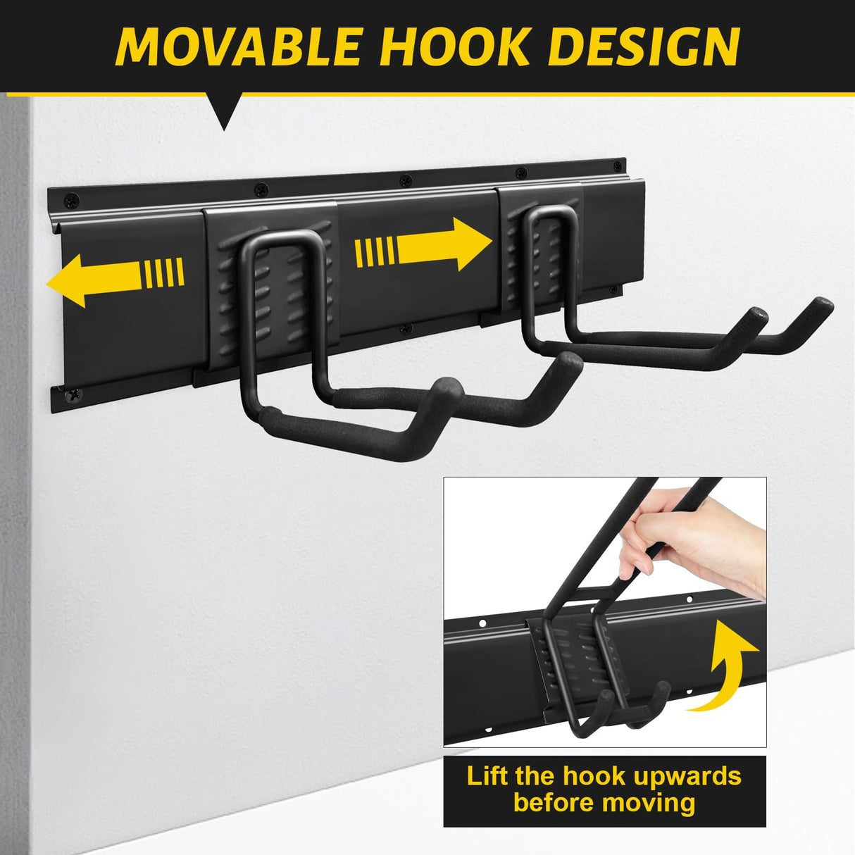 Suemoss Garage Tool Organizer Wall Mount, 48 Inches Garden Tool Organizer with Adjustable Hooks, Metal Garage Storage Rack Max Loading 440lbs, Tool Holder for Hanging Rake Broom Mop Snowboard Suemoss