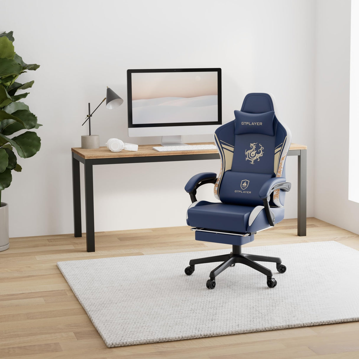GTPLAYER Gaming Chair with Bluetooth Speakers and Footrest, Dragon Series Video Game Chair ,Heavy Duty, Ergonomic, Esports Computer Office Chair Blue (Royal Blue) GTPLAYER