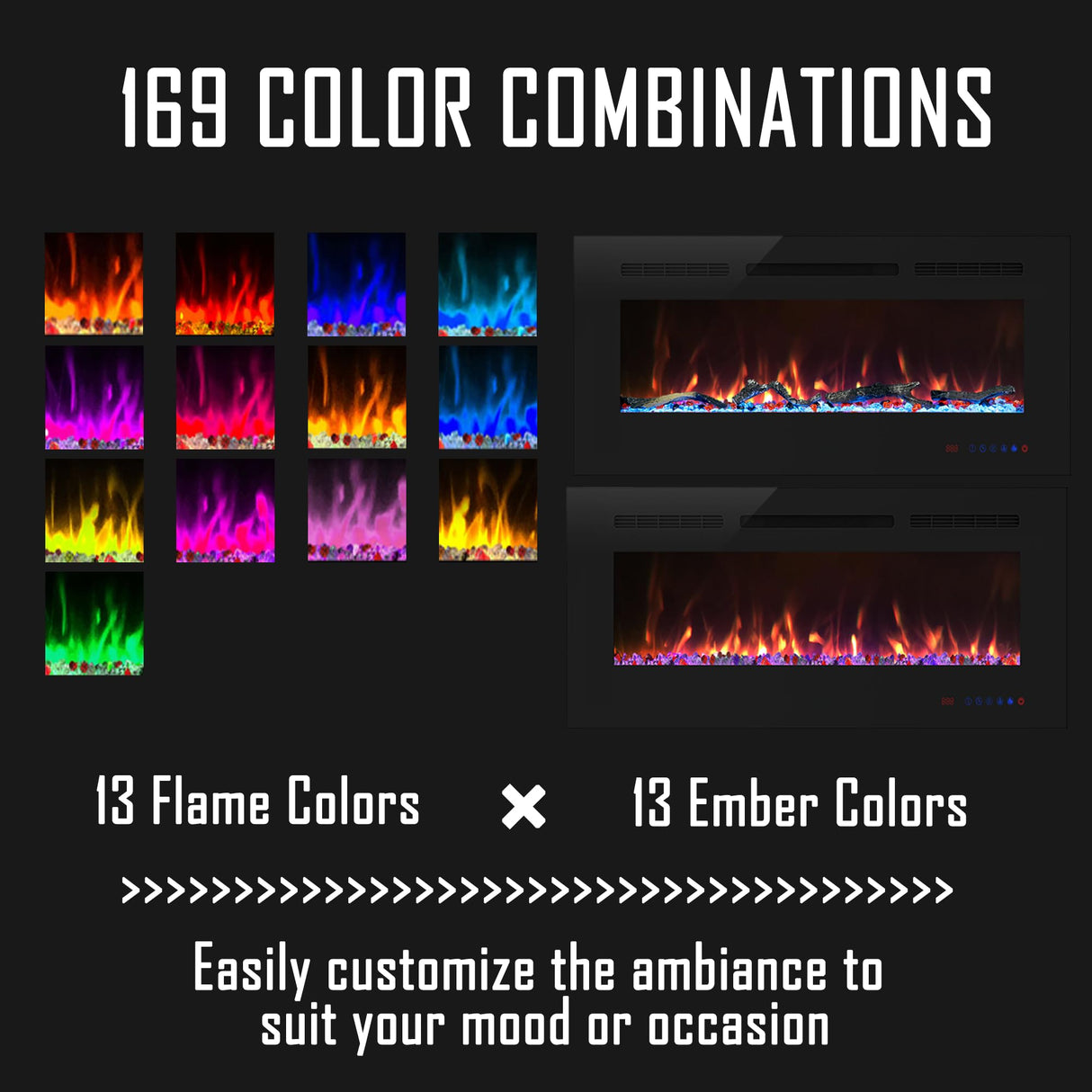 Cheerway 60 inch Electric Fireplace Heater, Wall Mounted & Recessed Electric Fireplace Insert, Ultra-Thin Linear Fireplace w/Thermostat, 13×13 Flame Color, Remote & Touch Control w/Timer, 750W/1500W Cheerway