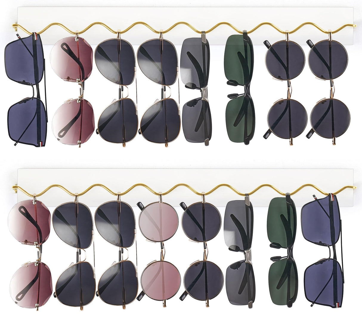 Mkono 2 Pack Wall Mounted Sunglasses Organizer Wood Sunglass Holder for Wall Modern Eyeglass Storage Hanging Eyewear Display Jewelry Rack for Entryway Living Room Bedroom, White Mkono