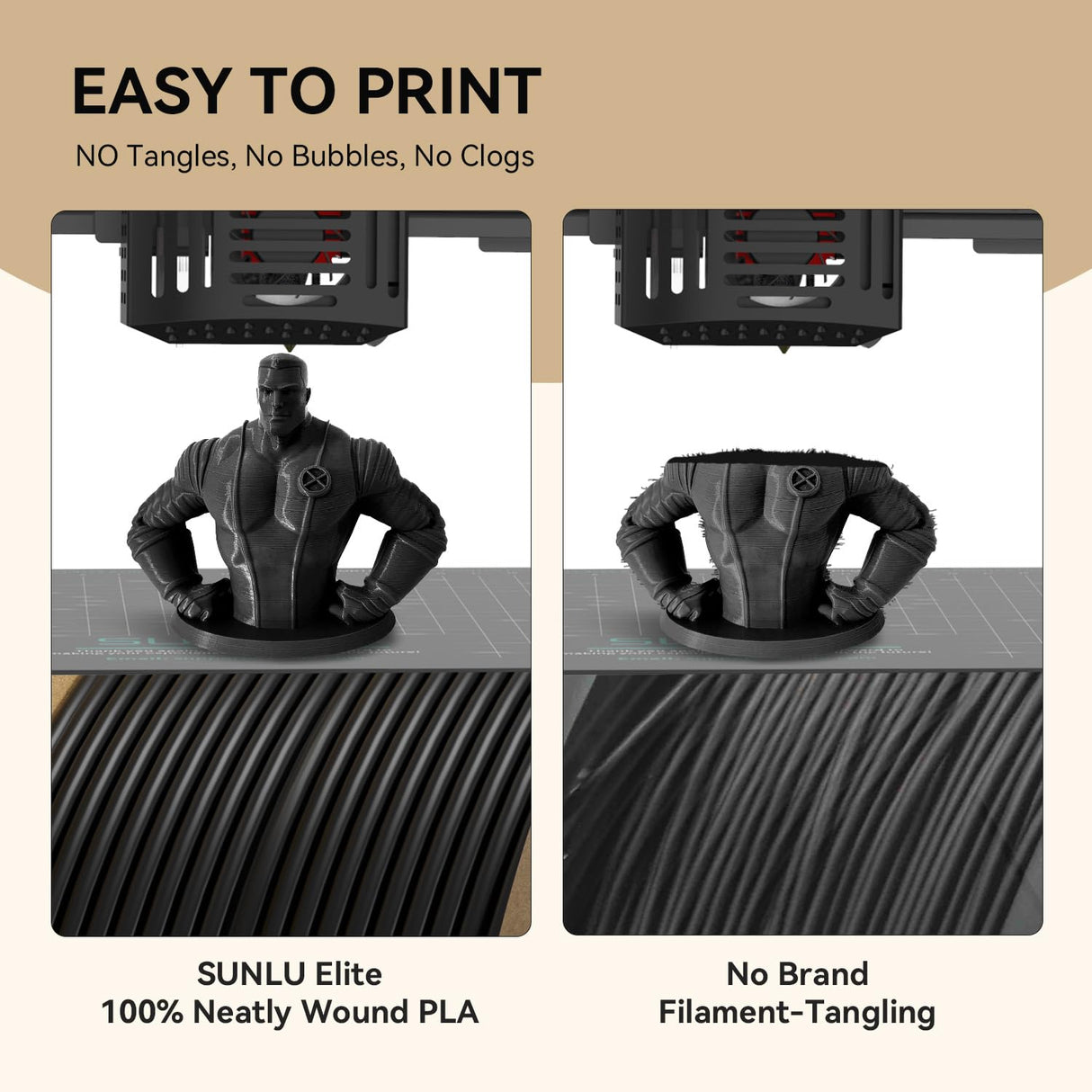 SUNLU Elite PLA 3D Printer Filament 1.75mm, Fit Most FDM 3D Printers, Neatly Wound, Dimensional Accuracy +/- 0.02 mm, 1kg Spool (2.2lbs), Black YOOPAI