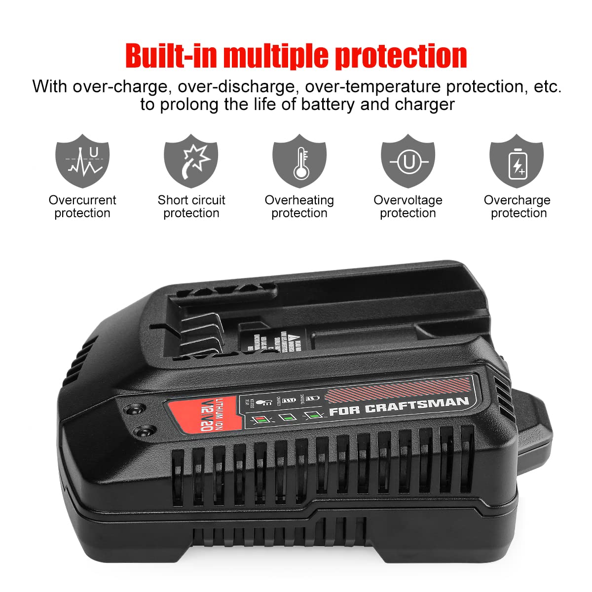 Powilling 20V MAX Battery Charger CMCB104 Compatible with Craftsman V20 Lithium Battery CMCB204 CMCB202 CMCB201 CMCB209 CMCB205 CMCB100 CMCB102 CMCB101 (Only for V12/V20 Series) Powilling