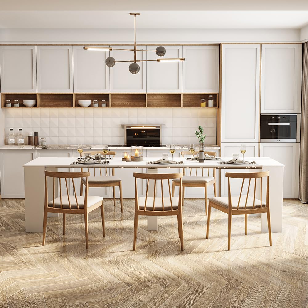 Kennkari Modern Expandable Dining Table for 2-10 People, Large Extendable Dining Room Table for Kitchen Living Room, Rectangle Kitchen Table (White 118" W) Kennkari