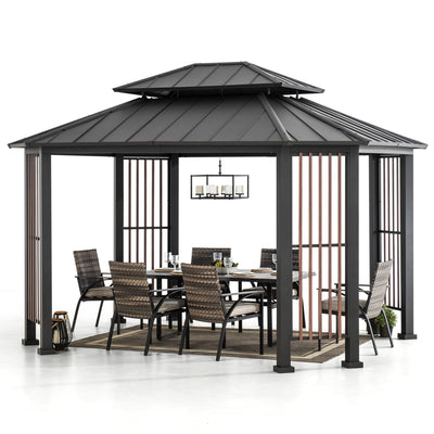Sunjoy 11 x 13 ft. Hardtop Gazebo Outdoor 2-Tier Steel Hardtop Metal Gazebo with Dual Rails and Ceiling Hook, Suitable for Patio & Backyard by SummerCove, Grey