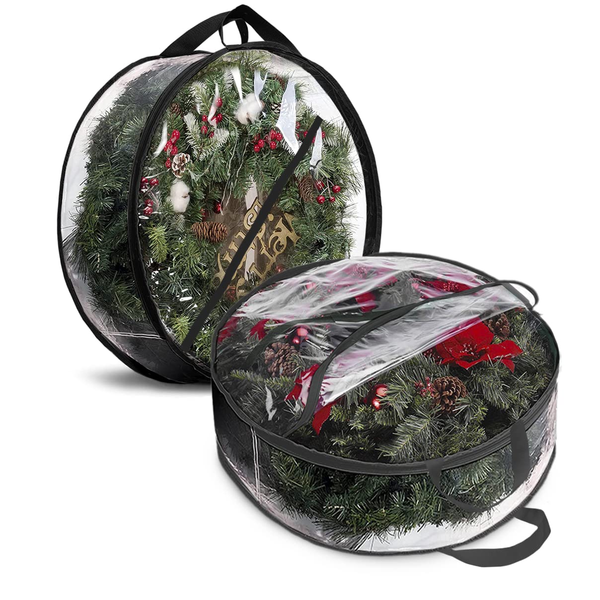 ProPik Christmas Wreath Storage Bag 30" - 2 Pack Clear Christmas Wreath Storage Container- Garland Holiday Artificial Wreath Storage Holder –Water Proof Transparent Clear PVC (30 Inch, Black) ProPik
