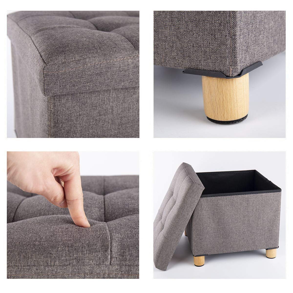 BRIAN & DANY Folding Storage Ottoman Cube, Ottoman with Storage, Small Ottoman Foot Rest with Wood Legs for Living Room 15"x15"x15" - Brown BRIAN & DANY