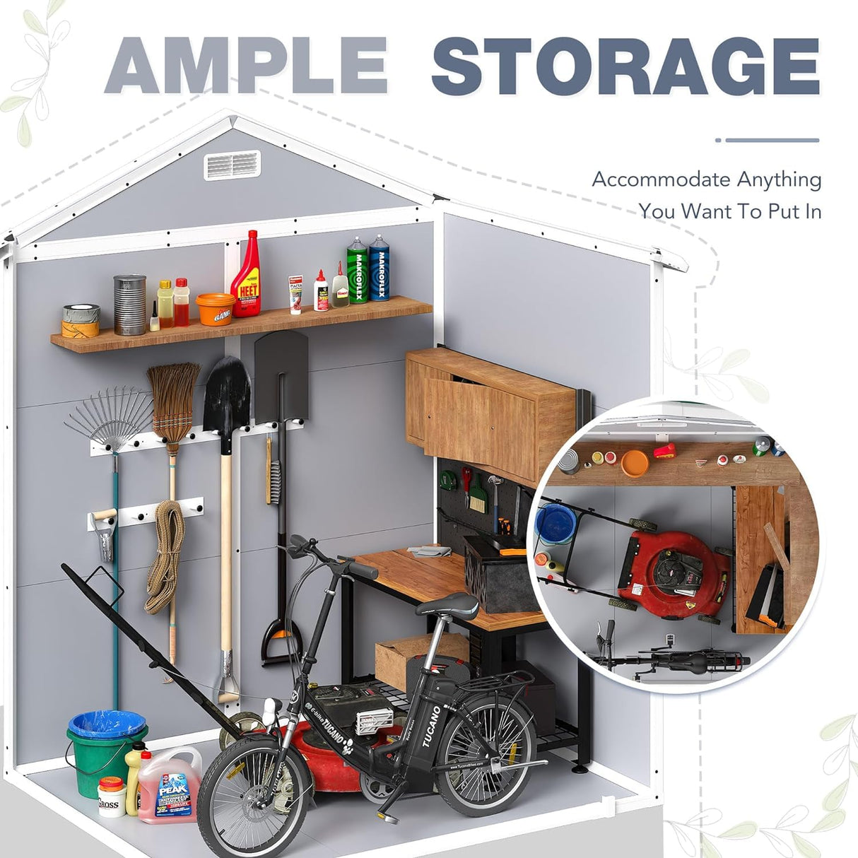 Devoko Outdoor Storage Shed, 6x4 FT Plastic Resin Shed with Floor, Garden Tool Sheds with Lockable Door for Patio Backyard Lawn Pool Devoko