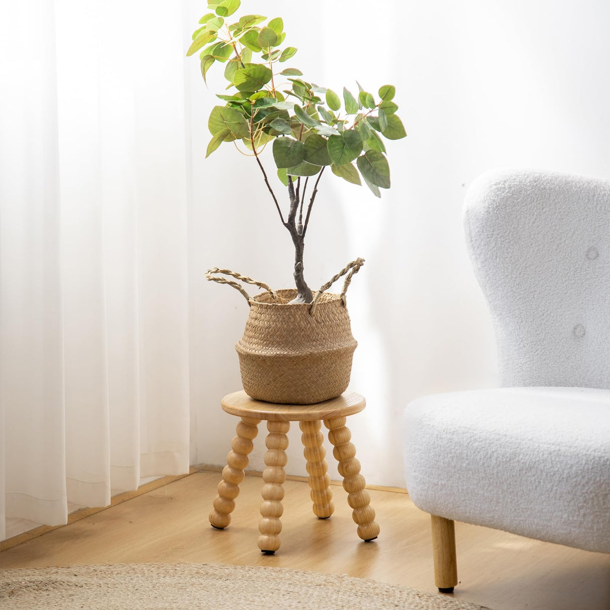 HuiDao Solid Wooden Step Stool for Kids Adults, 10 inch Short Chair Perfect Matched Sensory Table, Sturdy and Versatile Foot Stool for Bathroom, Kitchen, Bedroom, Plant Stand Natural (1, Burlywood) HuiDao