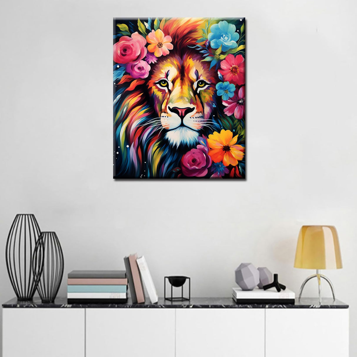Tucocoo Lion Face Close-up Paint by Numbers Kits 16x20 inch Canvas DIY Oil Painting for Adults with Brushes and Acrylic Pigment - Beautiful Flowers Animal Picture for Home Decor Gifts (Without Frame) Tucocoo