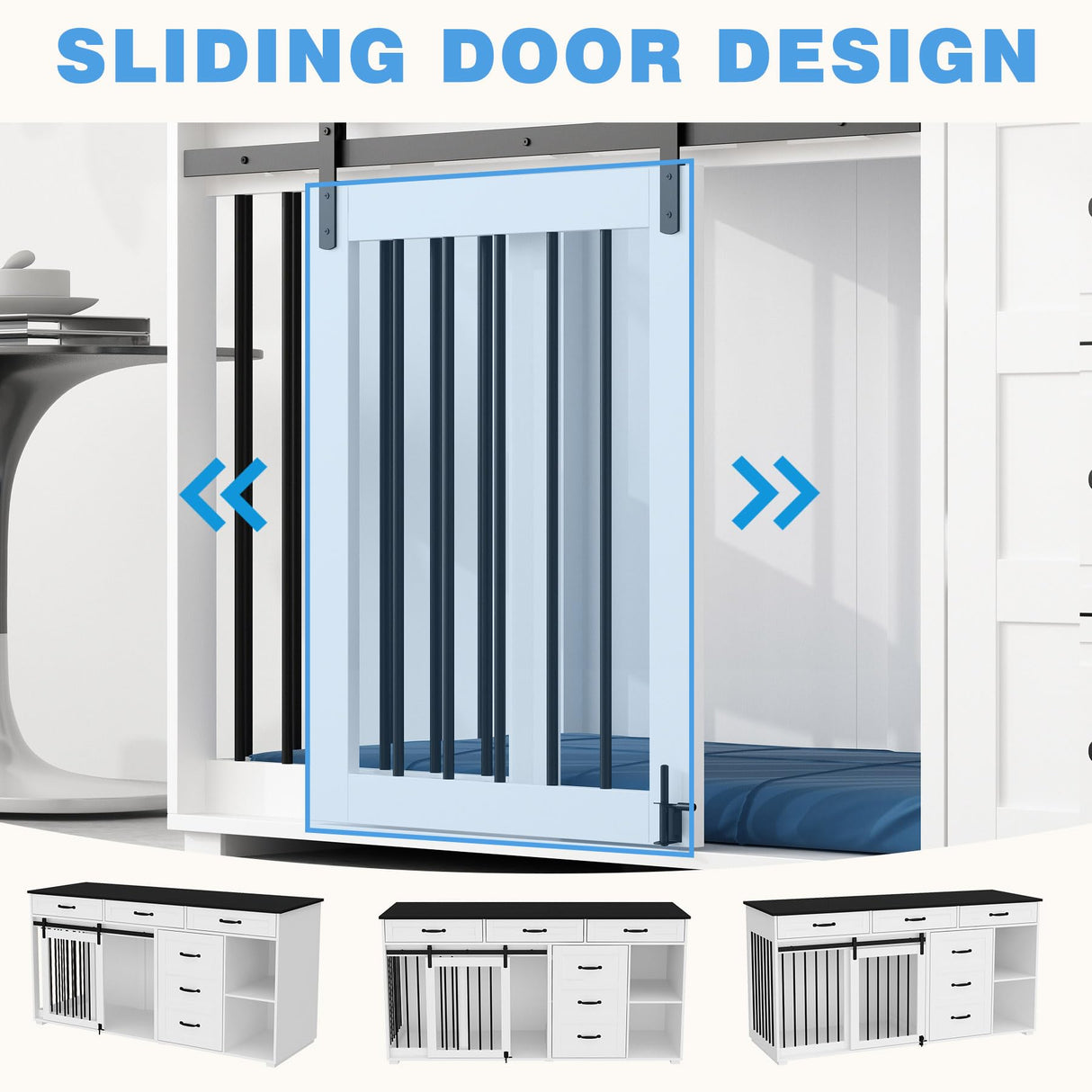 Lovinouse Large Dog Crate Furniture, 67" Wooden Dog Crates Kennel Furniture with Sliding Door, Storage Shelves and Drawers for Small, Medium and Large Dog, White+Black Tablet Lovinouse