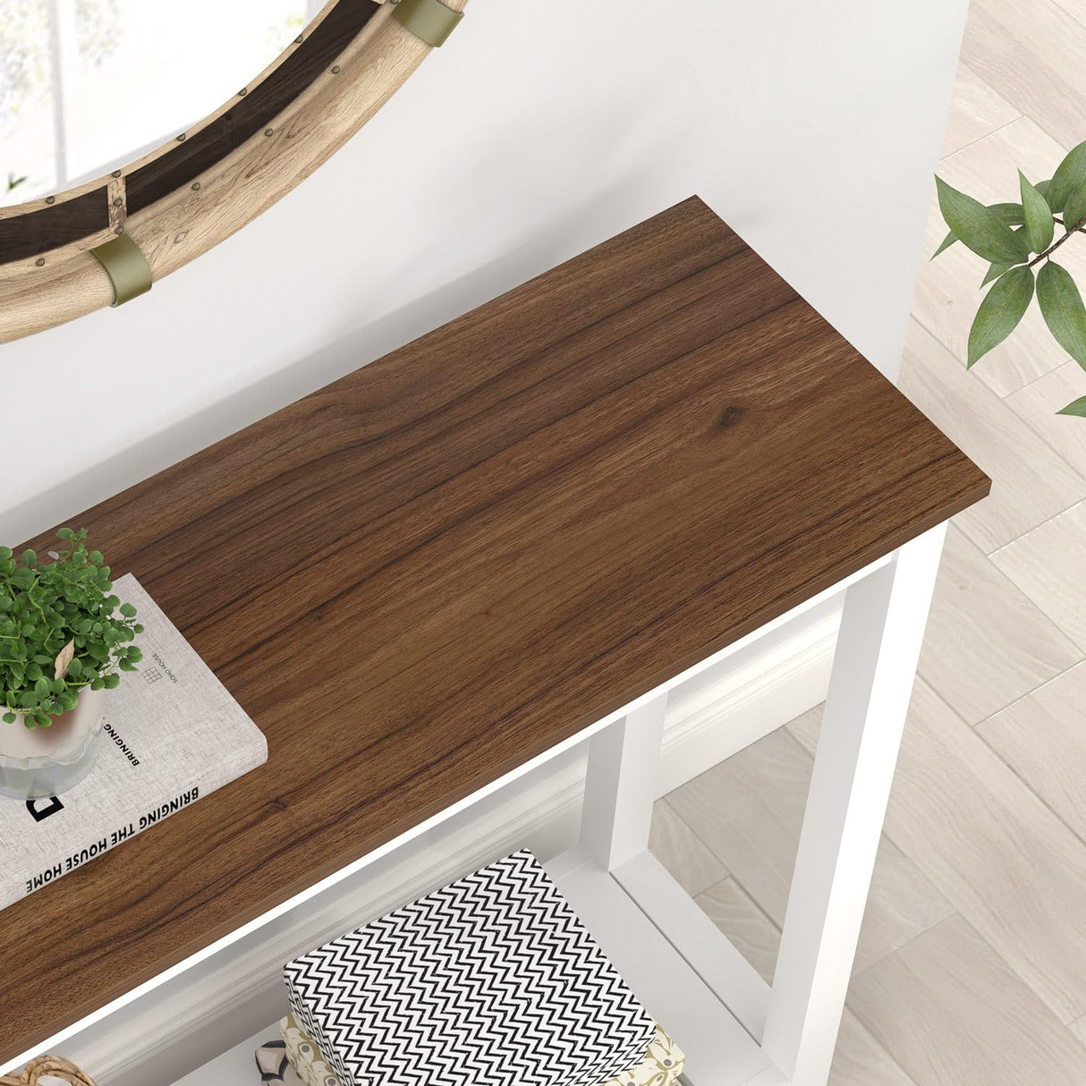 FOLUBAN Farmhouse Console Table for Entryway, Rustic Narrow Sofa Table for Living Room, Hallway, Entrance, 40 Inch, Vintage White & Walnut FOLUBAN