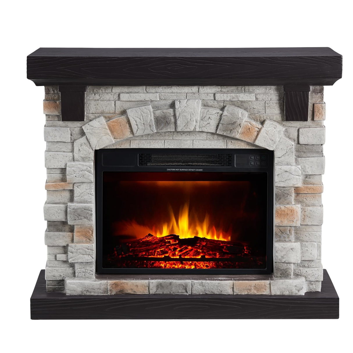 Electric Fireplace with Mantel, 40”W Faux-Stone Fireplace Mantel,Tall Fire Place Heater Freestanding with LED Flame for Living Room Bedroom, 40”Wx12”Dx35”H, Gray Edwin's Choice