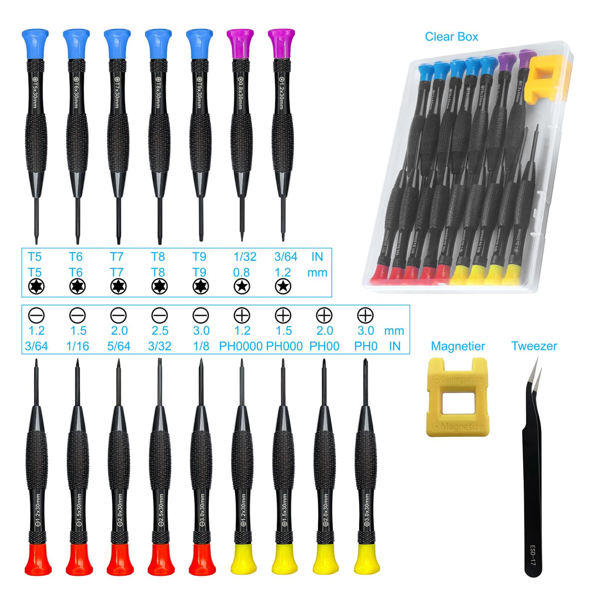 18PCS Mini Precision Screwdriver Set With Case, Lengnoyp Magnetic Small Flathead Phillips Pentalobe Torx Star Screwdriver Set Kit and Tweezers for Repairing Computer Eyeglass Phone Watch lengnoyp