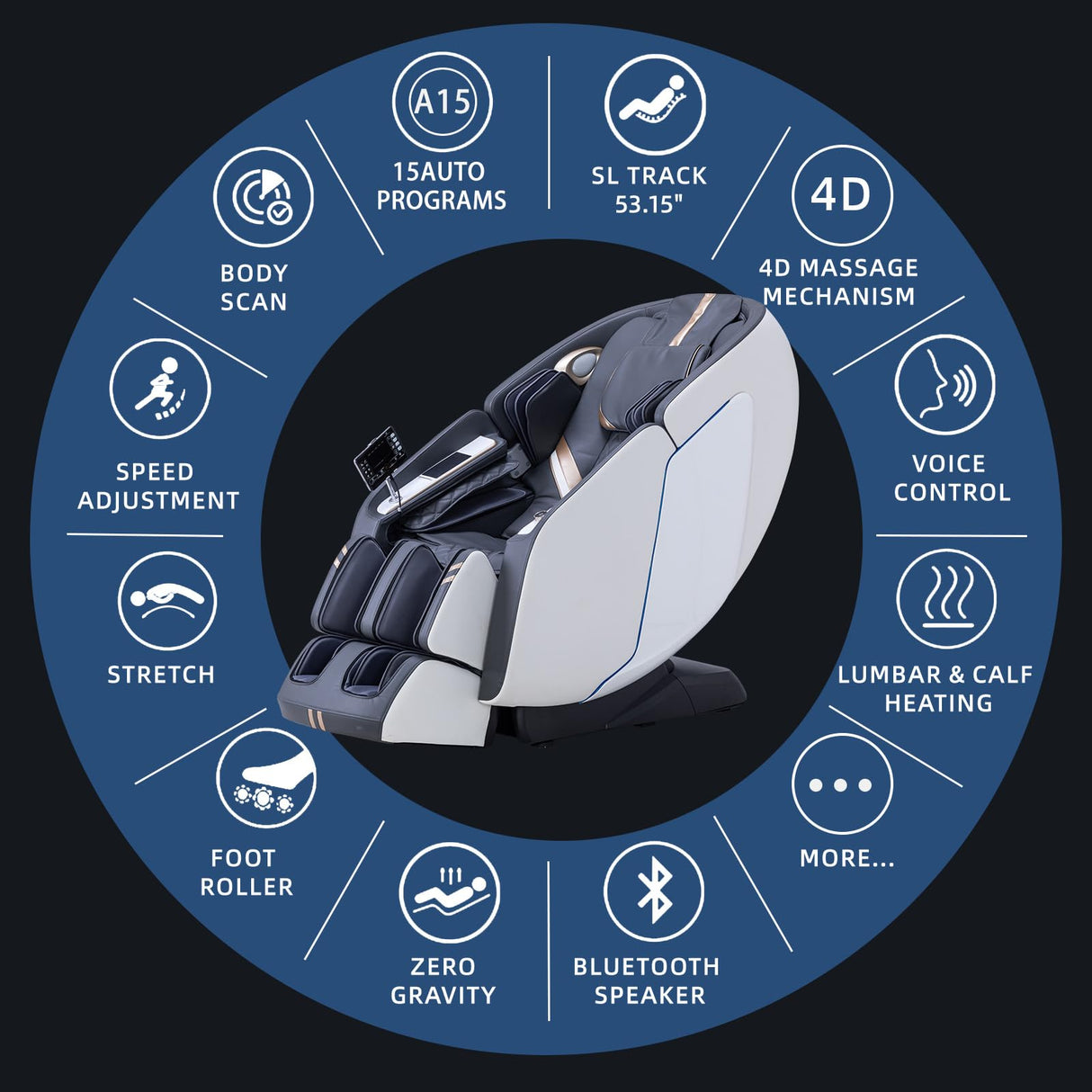 MassaMAX 4D Full Body Massage Chair with Zero Gravity, Extendable Footrest, SL Track, 15 Modes, AI Voice Control, Yoga Stretch, Foot Rollers, and Waist & Calves Heating Comfort with Cover (White) MassaMAX