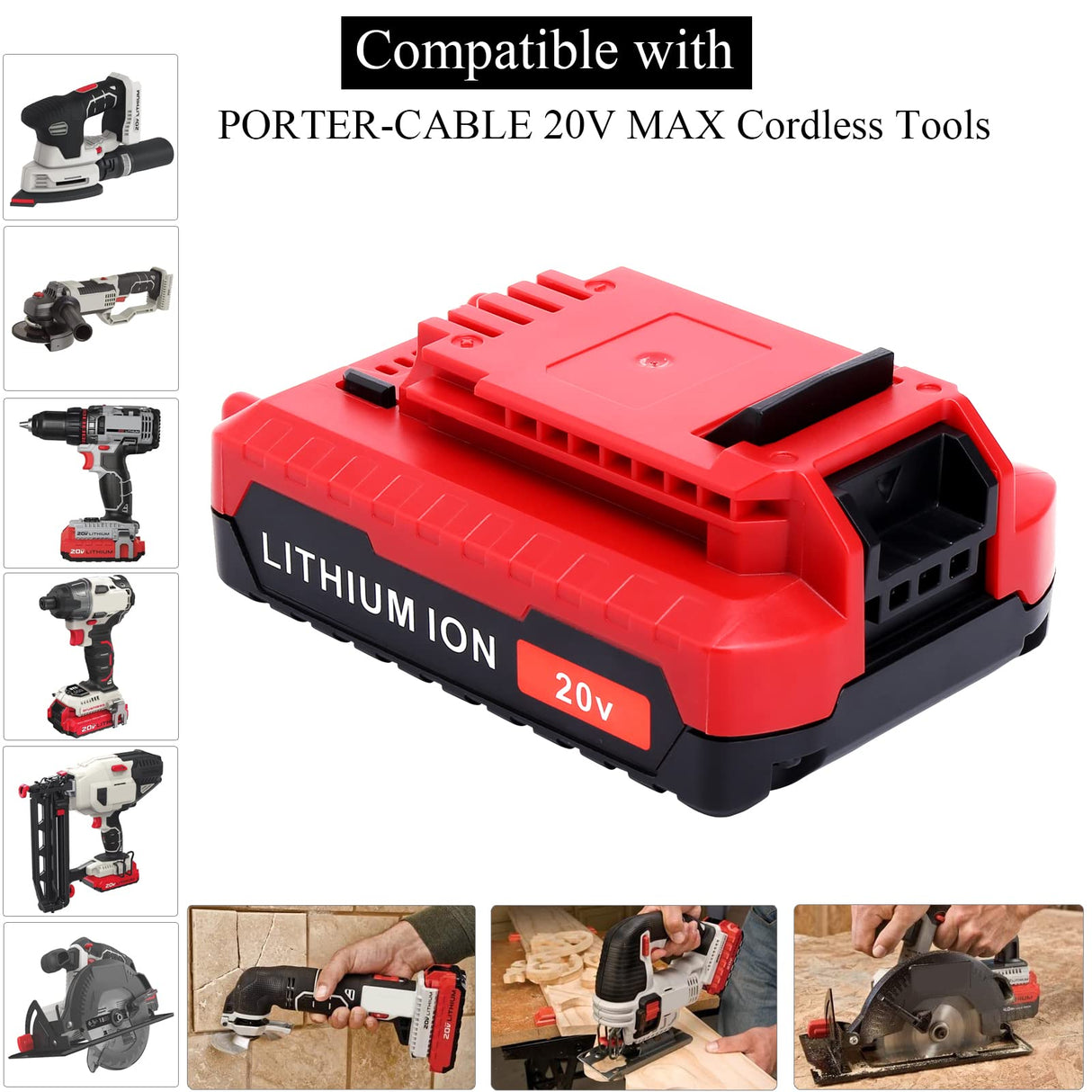 Lasica 2Pack Compatible with Porter Cable 3.0Ah 20V Battery, Replacement for Porter-Cable 20-Volt Battery PCC681L PCCK6118 PCCK647LB PCC685LP PCC682L PCC680L 20Volt MAX Cordless Tool Battery Packs Lasica