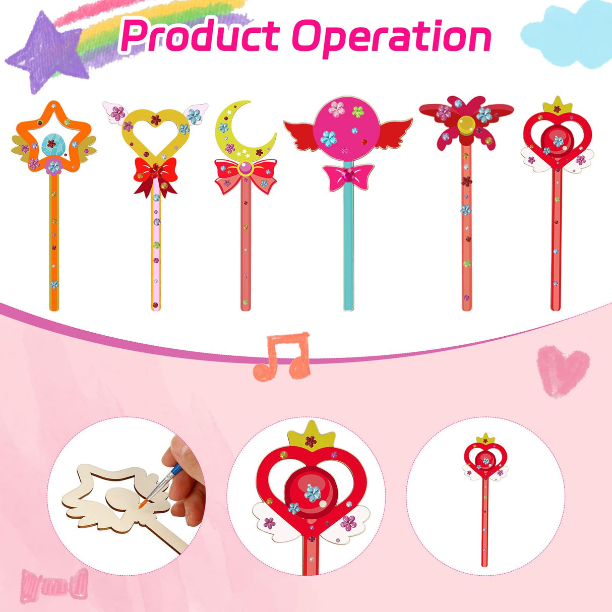 RGISHOP 24 Pack Princess Fairy Wands and Crowns Kit Unfinished Wooden Princess Wands Felt Crown Tiara Headbands Make Your Own Magical Wand Crafts for Kids Classroom Activities RGISHOP