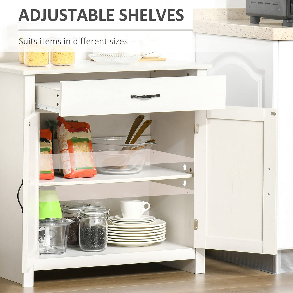 HOMCOM Farmhouse Sideboard Buffet Cabinet, Barn Door Coffee Bar Cabinet with Drawer and Adjustable Shelf, Kitchen Cabinet for Living Room, Entryway, White Wash HOMCOM