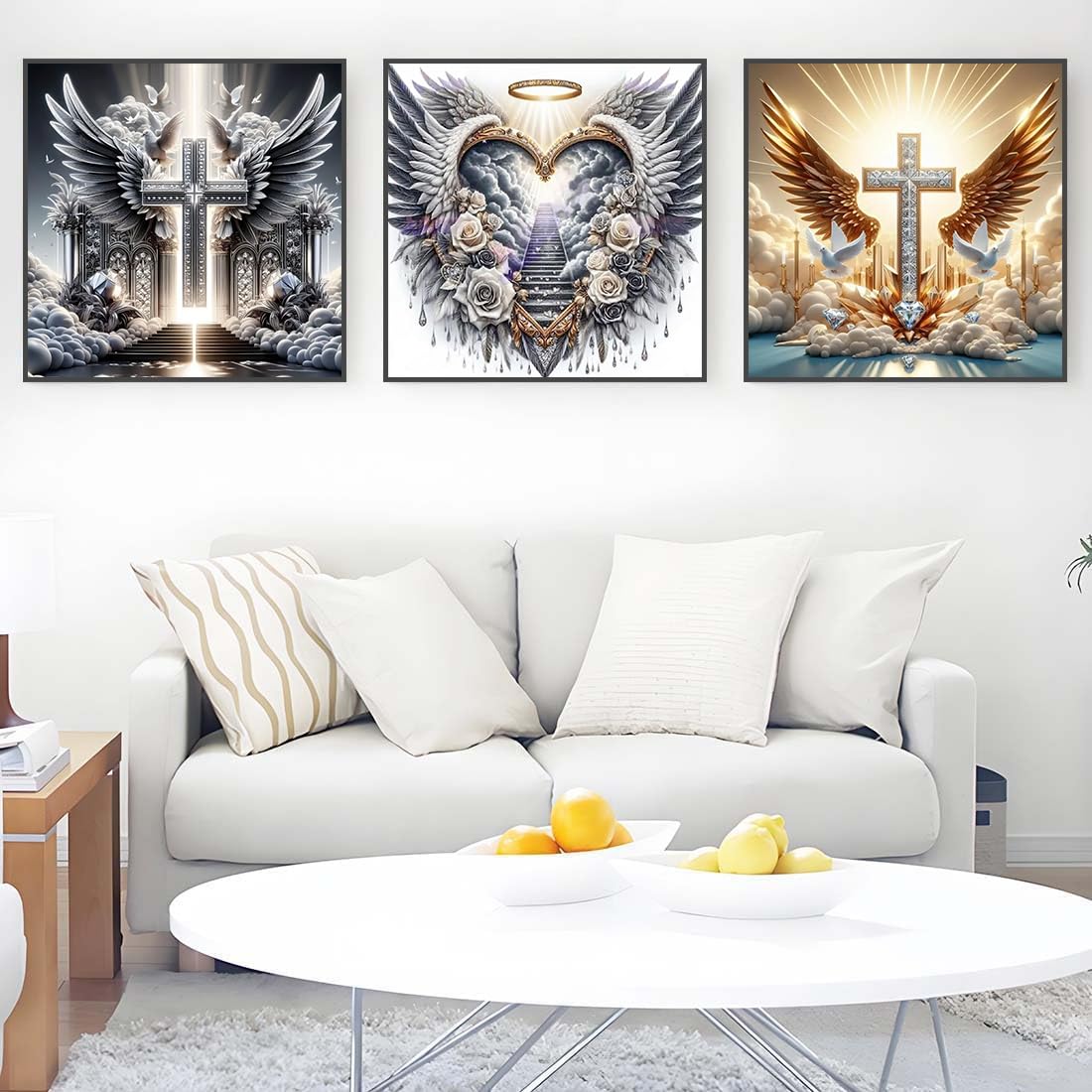 Ekuxom 3 Pack Cross Diamond Art Kits for Adults, Glow Christian Diamond Painting Kits for Adults, DIY Full Round Drill Diamond Dot Gem Art Kits for Home Wall Decor 14x14inch Ekuxom