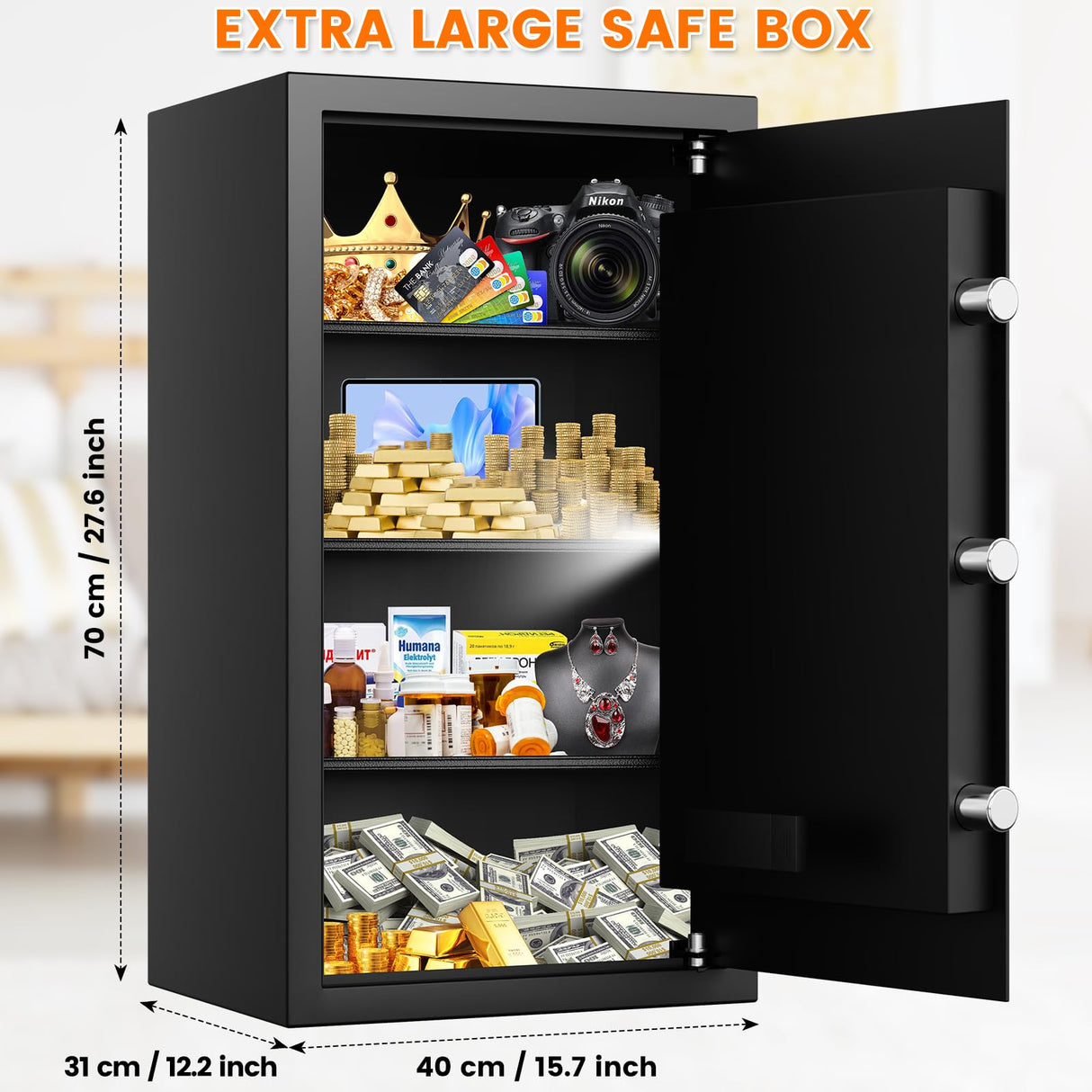 6.5 Cub Extra Large Home Safes Water and Fireproof, Anti-theft Safe Box with Removable Shelf, Digital Fire Proof Safe for Home Money Jewelry Valuables RXUJYC