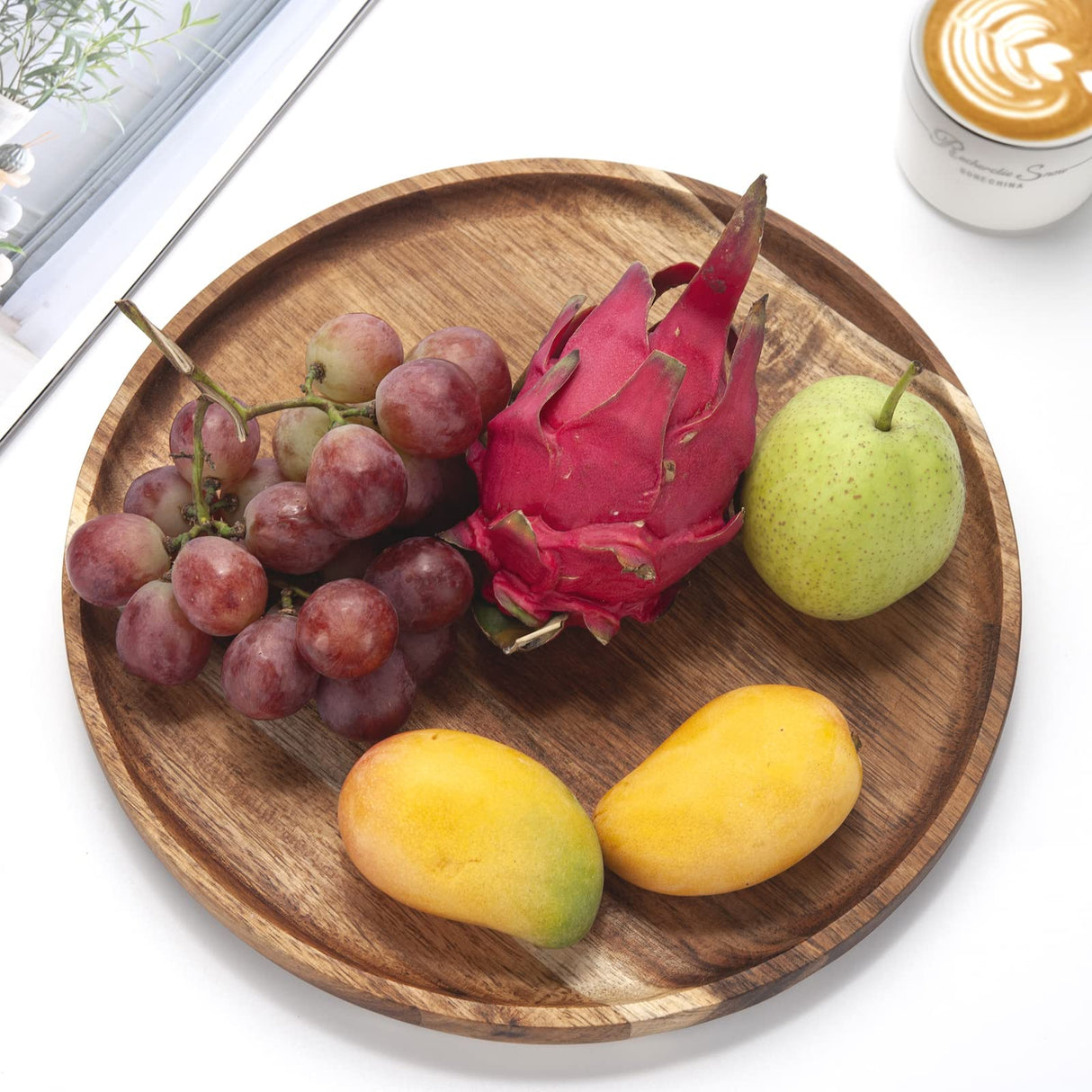 Acacia Wood Round Serving Tray - Versatile Kitchen and Decor Platter YANGQIHOME