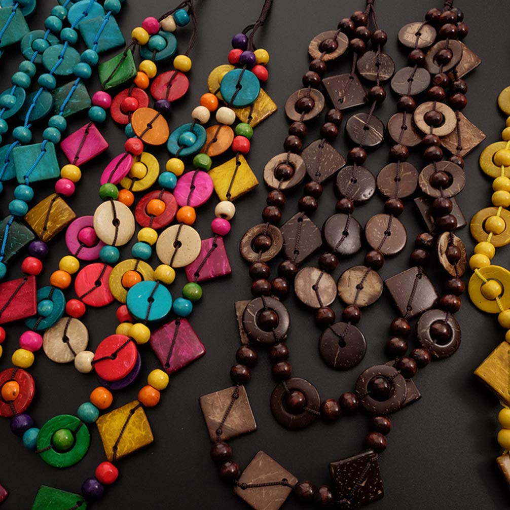 Happyyami 3- Layered Statement Necklace Womens Bohemia Choker Necklaces Multicolor Fashion Wood Bead Necklace Happyyami