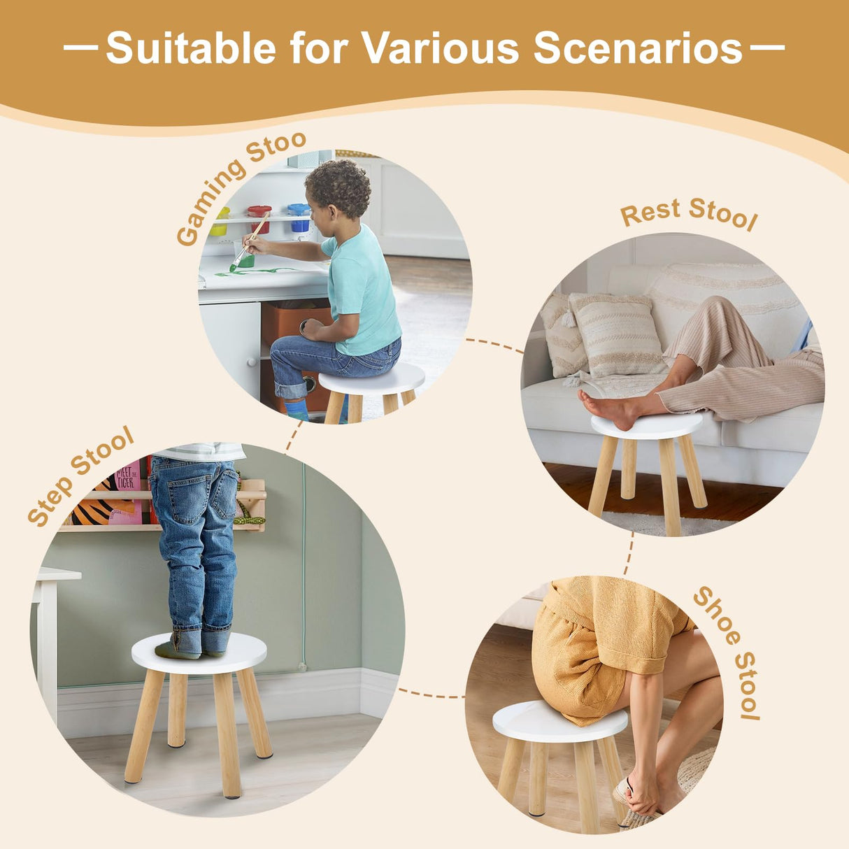 Wooden Step Stool for Kids, Children's Stool Matched Sensory Table, Children Sitting Stool with Assembled Four-Legged, Multi-Purpose Kids Chairs for Bathroom Kitchen Bedroom, Natural Anti-Slip, 1 Pack VISCOO