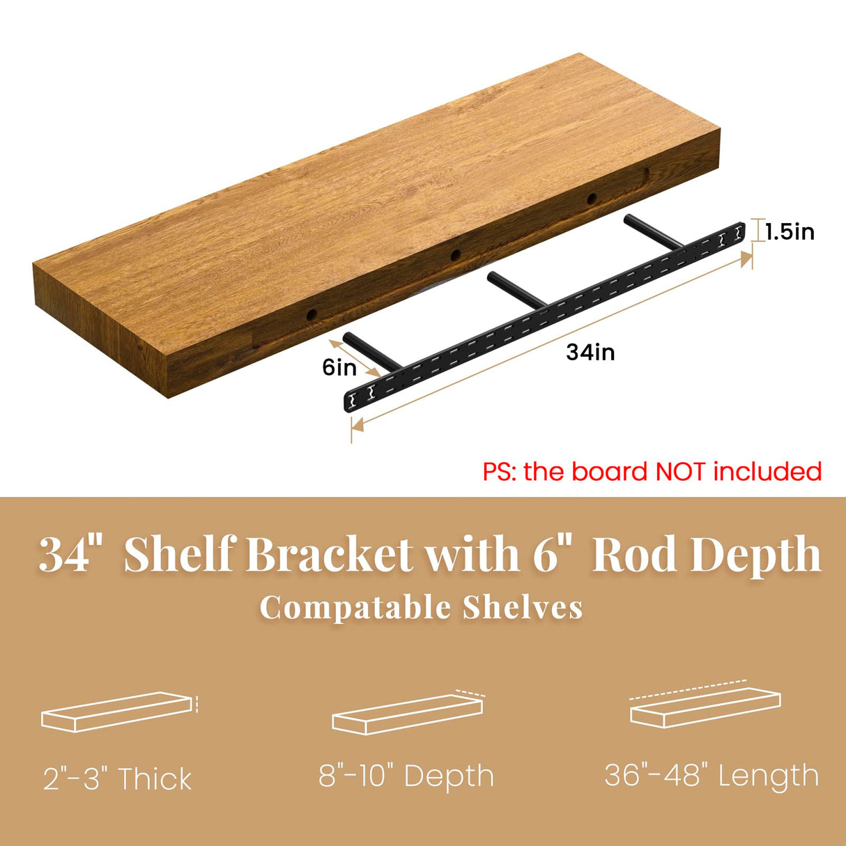 Craftersmark 2pcs Floating Shelf Hardware Heavy Duty Hidden Shelf Brackets Support,Wall Mounting Invisible Floating Shelves Bracket (34" x 6" x 1.5") Craftersmark