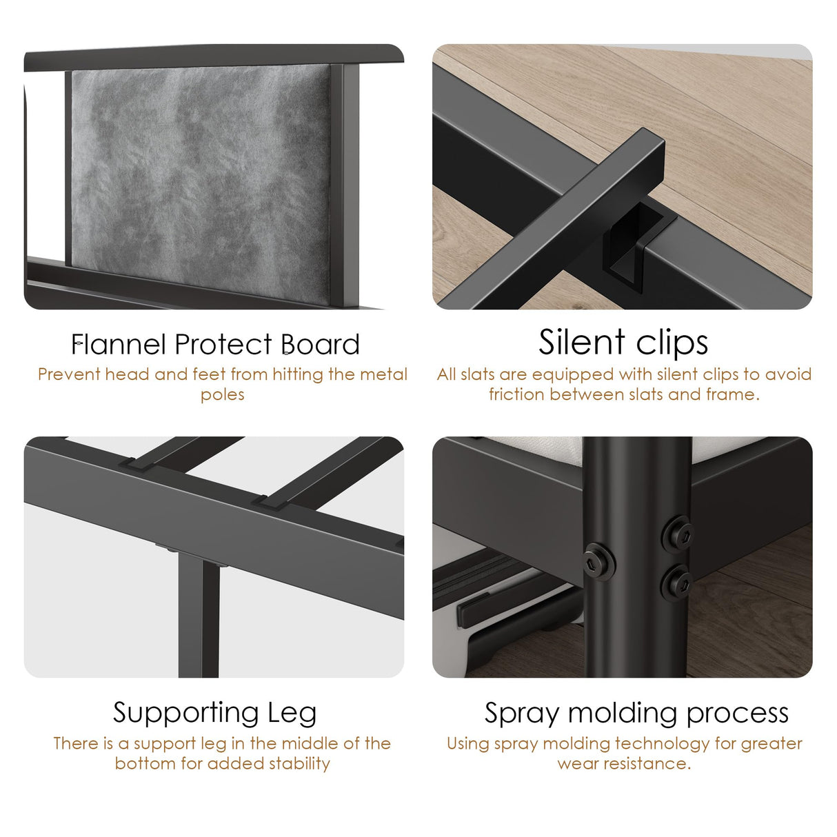 SogesSleep Bunk Beds Twin Over Full Size, Heavy Duty Metal Bunk Bed Frame with Flannel Board for Teens and Adults, for Spaces-Saving, Smooth Rounded Edges, Noise Free & Easy Assembly, Black SogesSleep