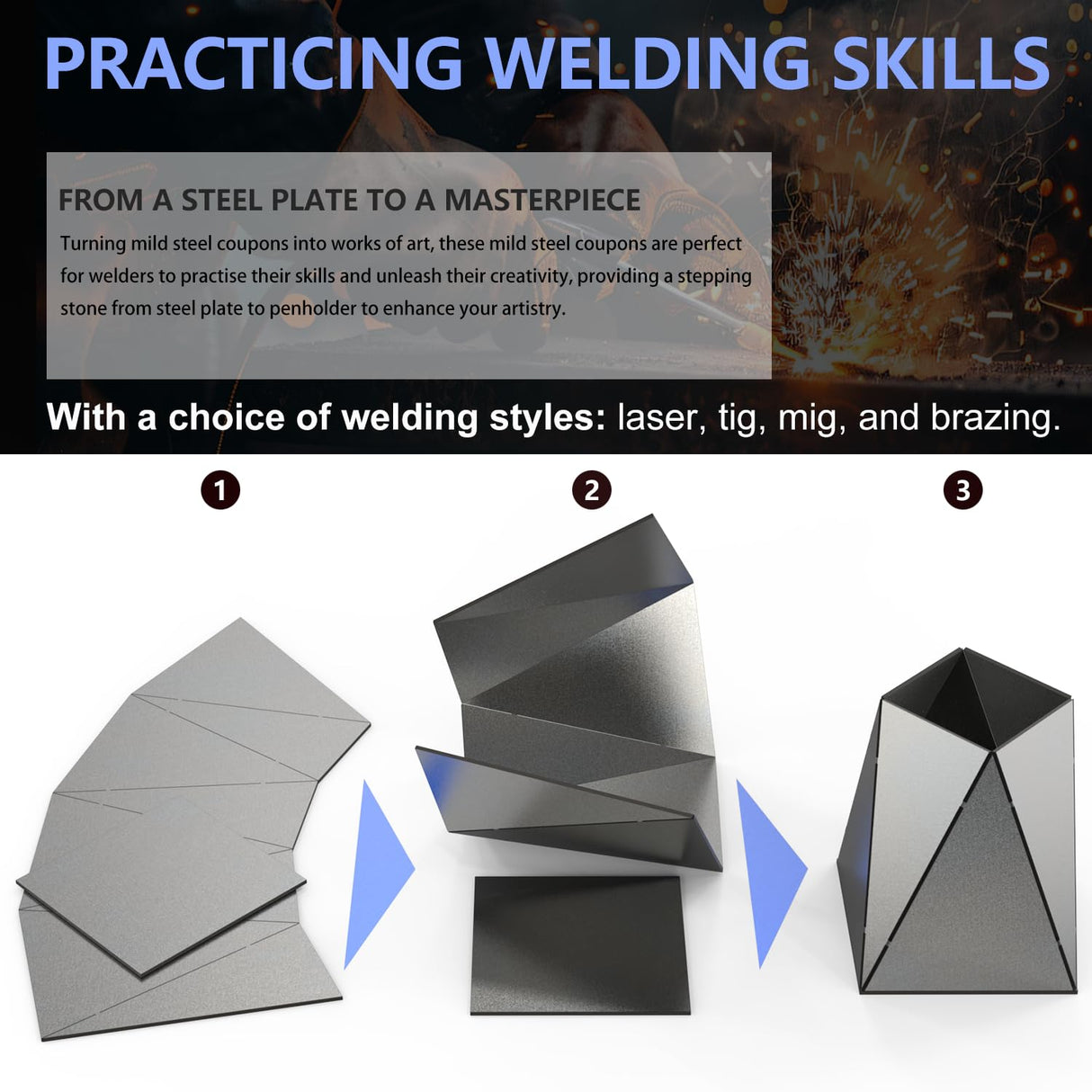 WelderElite 1-Set Welding Coupons Kit Pen Holder,17-Gauge Mild Steel Welding Practice Kits WelderElite