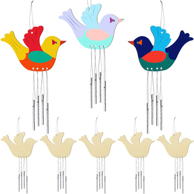 8 Pieces Wood Bird Wind Chime Gift Bird Wind Chime Craft Decorative Spring Summer Wooden Hanging Wind Chime for Indoor Outdoor Home Crafts Graduation Teacher Appreciation Arts Decor