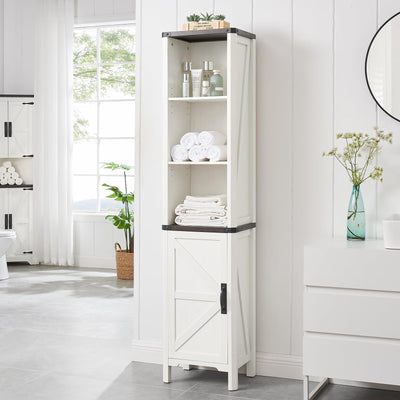 Minifeel Bathroom Storage Cabinet, 5-Shelf Farmhouse Storage Cabinet with Barn Door&Adjustable Shelves, Bathroom Organizer for Living Room, Kitchen (Antique White)