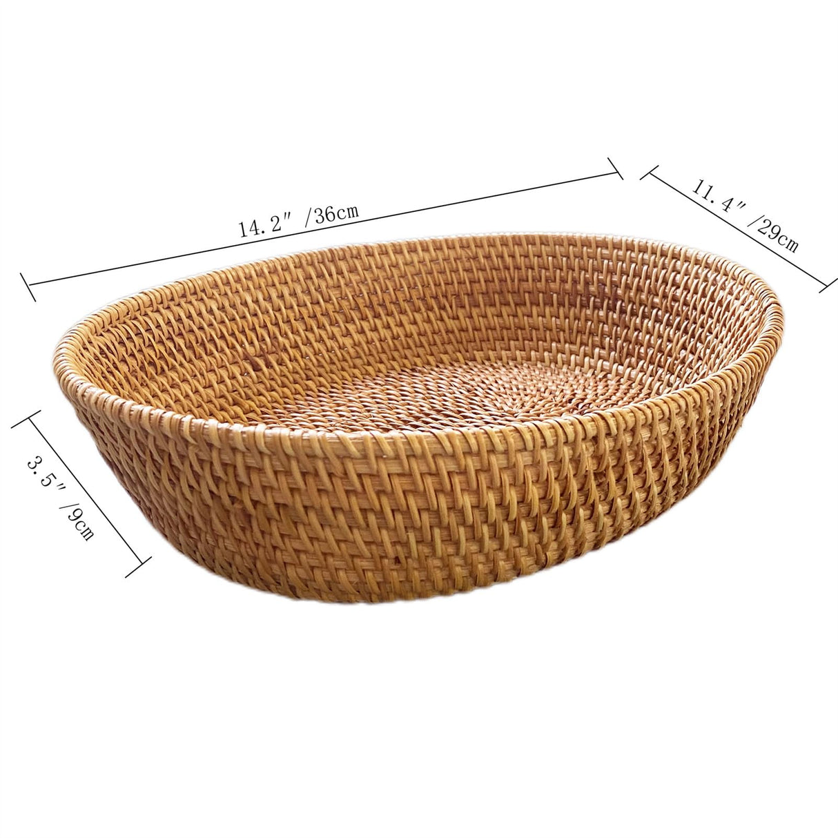 amololo Large 14inch Oval Rattan Fruit Serving Basket,Wicker High Wall Fruit Vegetable Serving Basket Bowl,Large Rattan Dining Table Bowl for Various Things,Bread,Snack,Odds and Ends,Natural Brown amololo