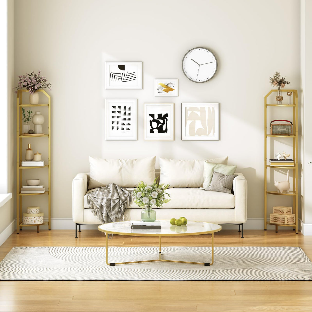 HOOBRO 5-Tier Corner Shelf Stand, Gold Corner Bookshelf, Tempered Glass Shelves, Bathroom Organizer, Corner Plant Stand, for Living Room, Study, Balcony, Home Office, Modern Style, Gold GD15CJ01 HOOBRO