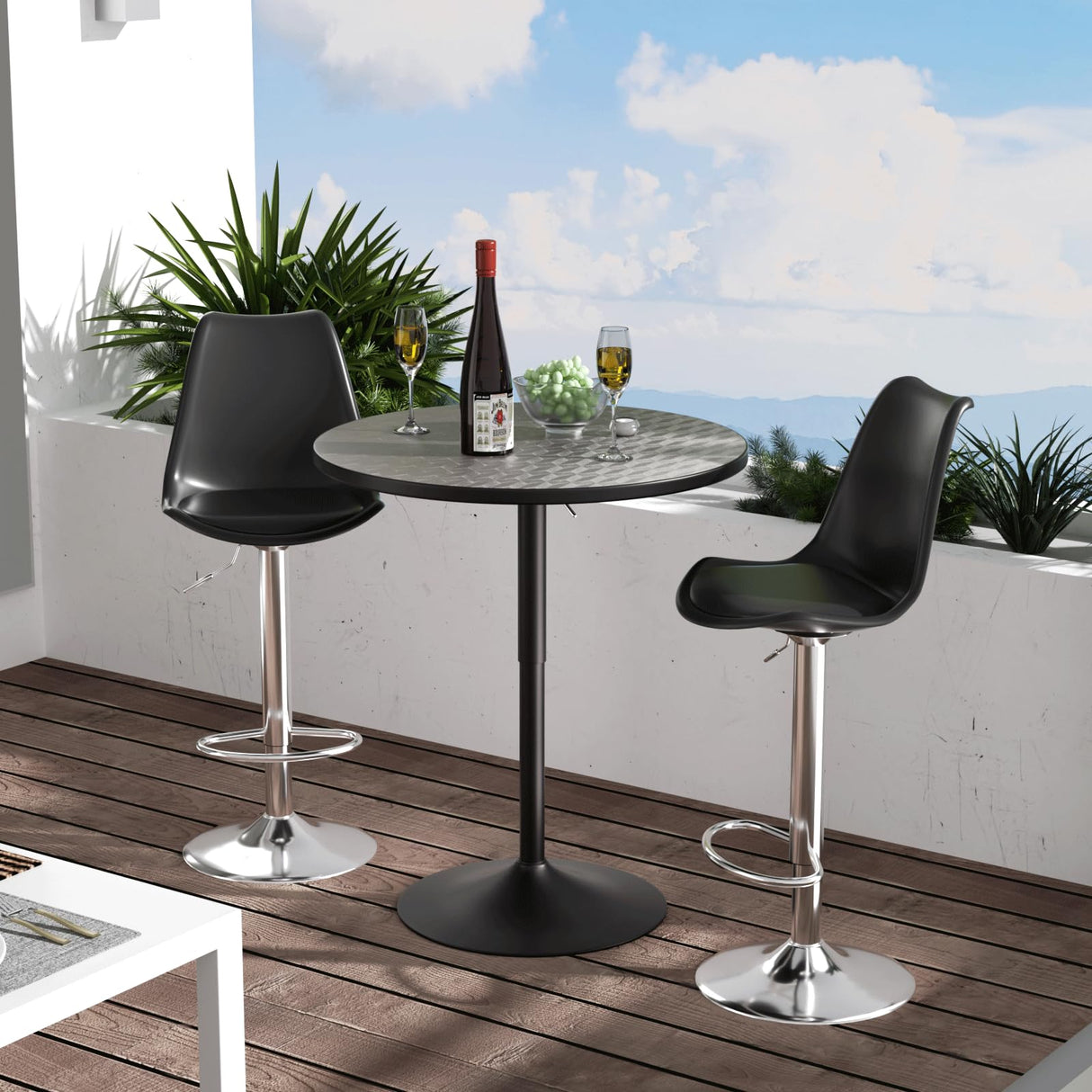 SFIHOME 31.5 Inch Round Pub Table Cocktail Table for Dining Room Kitchen Patio Bar, 27.5"- 36" Height-Adjustable, Bar Height Pub Table High Top Table with Metal Pole and Base, Silver SFIHOME