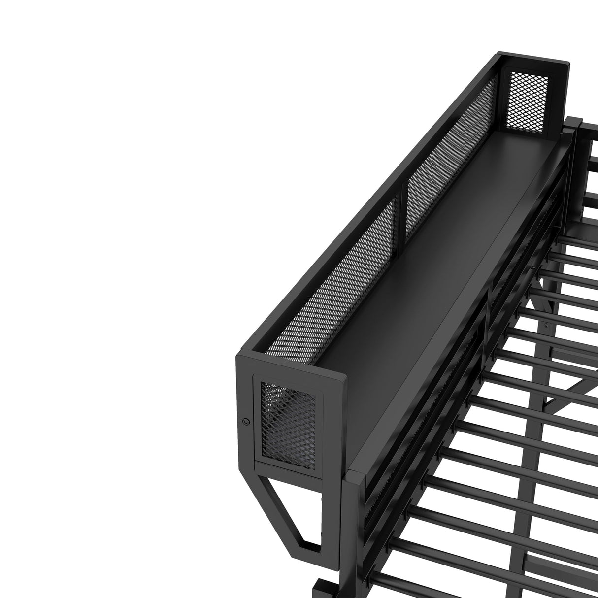 SOFTSEA Queen Size Loft Bed with Storage Shelf, Metal Loft Bed Frame with Ladder and Under-Bed Space for Adults Teens Kids, Space Saving, Heavy-Duty, Black SOFTSEA