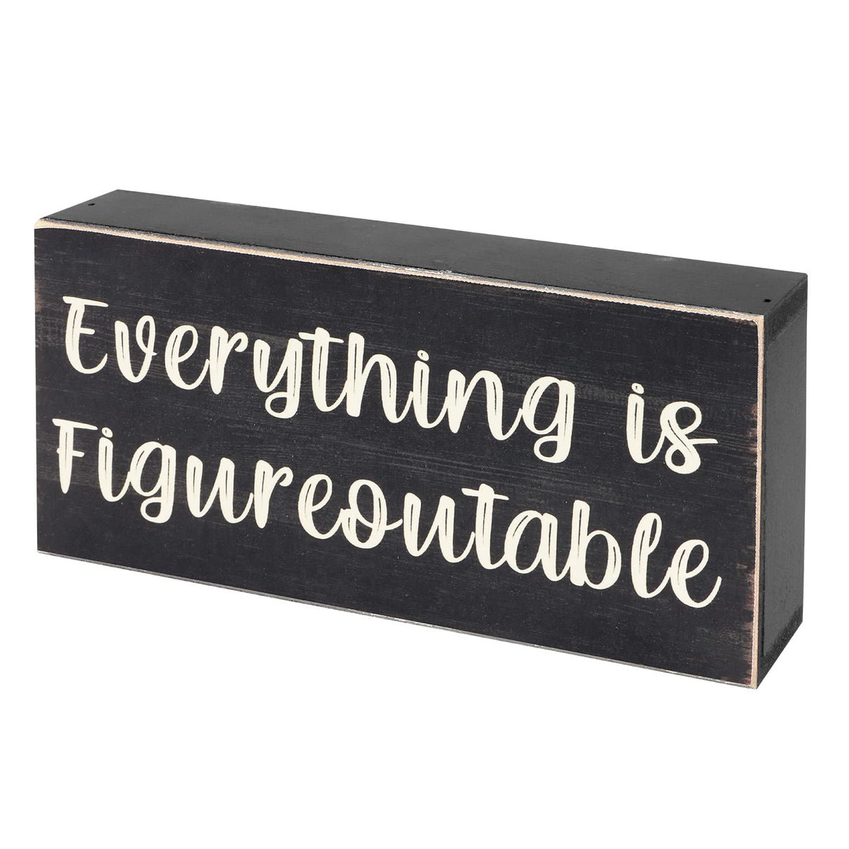 Esur Home Office Desk Black Decor - Inspirational Farmhouse Wooden Box Sign - Everything is Figureoutable esur