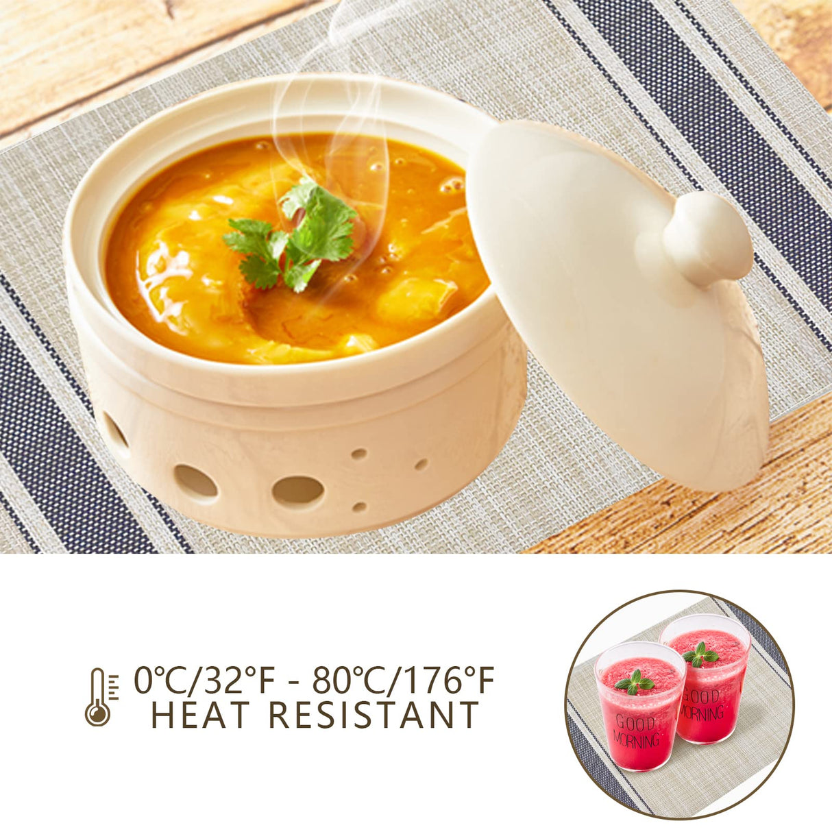 DACHUI Placemats Set of 6, Soft & Elegant Woven Vinyl Place Mats, Water Resistant, Heat Resistant, Washable, Durable Table Mats (Blue Stripes) DACHUI