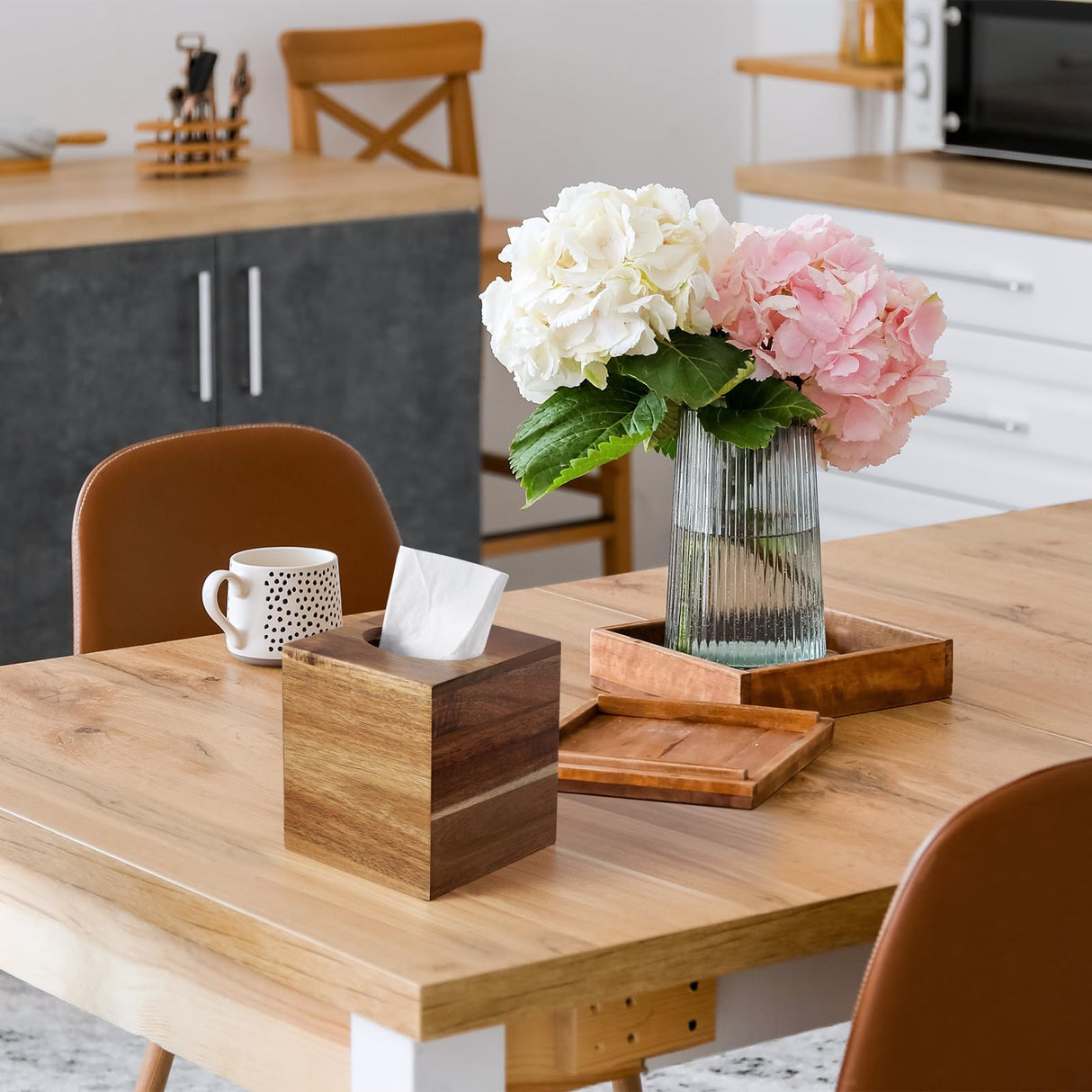 ALELION Tissue Box Cover Square - Acacia Wood Tissue Box Holder for Tabletop Night Stands Bathroom Office - Decorative Facial Cube Tissue Box Cover for Modern Farmhouse Decor ALELION