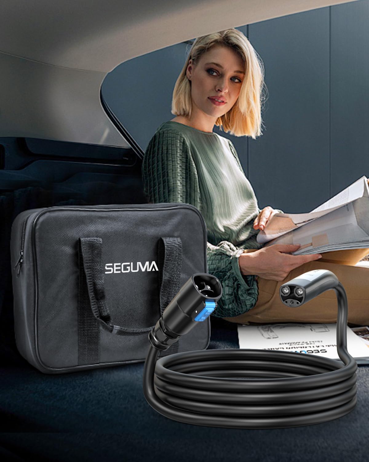 32A EV Charger Extension Cord for Tesla Charger, 21ft EV Extension Cable for Level 1/2 Tesla Home Chargers/Tesla Wall connectors, Max 240V 7.68kW NACS Extension Cable for Tesla Y/X/3/S/Cyber-truck SEGUMA