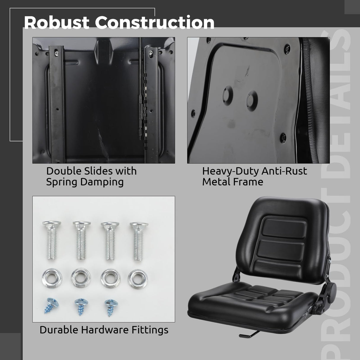 yeesport Universal Forklift Seat, Fold Down Forklift Seat with Adjustable Angle Backrest, Comfortable Leather Seat with High Resilience Sponge Filling, Seat for Dozers Excavators Tractors yeesport