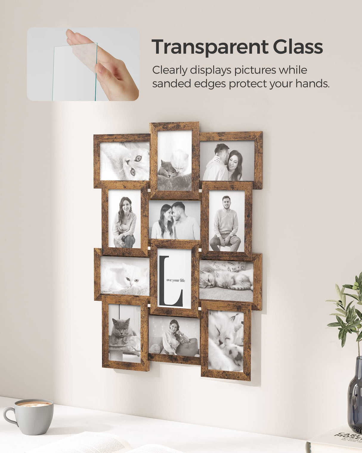 SONGMICS Collage Picture Frames, 4x6 for Wall Decor Set of 12, Multi Family Photo for Gallery Decor, Hanging Display, Assembly Required, Rustic Brown SONGMICS