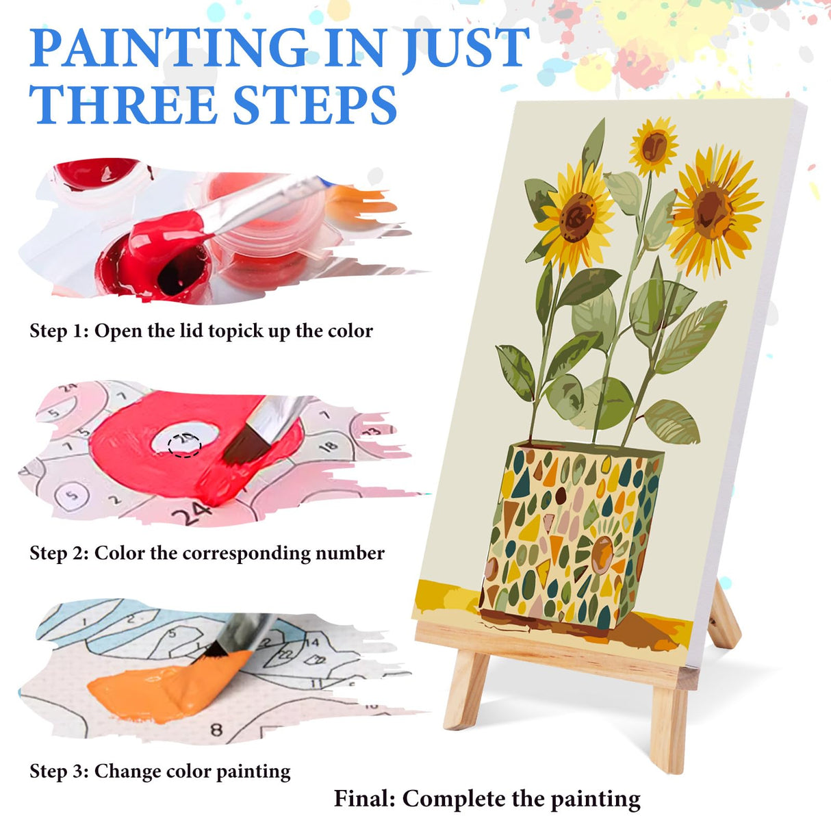 4 Pack Framed Paint by Numbers Kit for Adults with Wooden Easel, Sunflower Easy Paint by Number Kits with Frame, DIY Acrylic Adult Paint by Number Kits on Canvas Framed for Home Decor Gift 8x12 Inch PRASIO