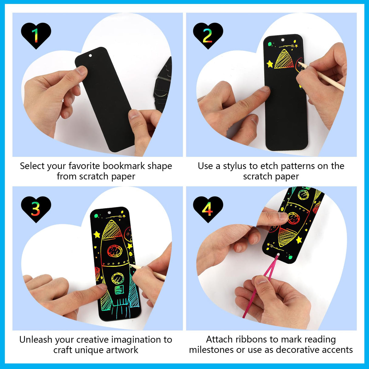 PEASUG Scratch Art, 40 Sets 5 Styles Scratch Art for Kids, Rainbow Scratch Paper Art Sets, Magic Black Scratch Off Paper Eid Bookmarks Gifts for Kids, DIY Art Craft Party Favors Easter Crafts PEASUG